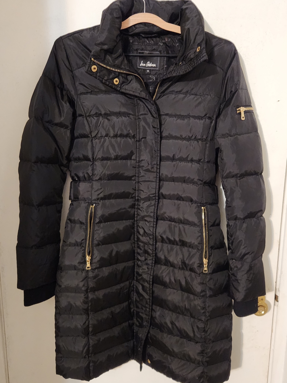 Sam Edelman Women's Black Quilted Long Down Puffer Coat Gold Hardware Size S